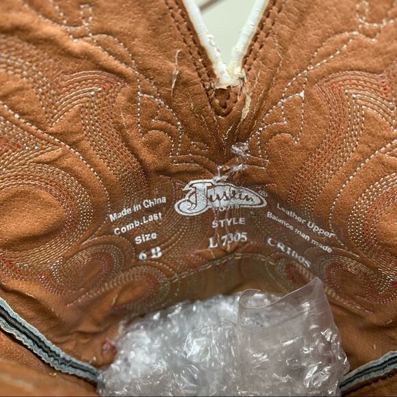 Justin Stampede Rawhide square toe cowgirl boots 6B - Picture 9 of 11